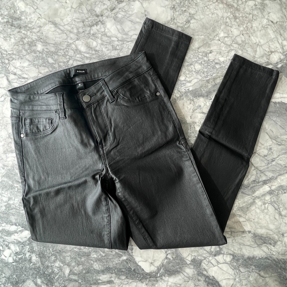 Aqua High Waist Faux Leather Skinny Jeans Black Small